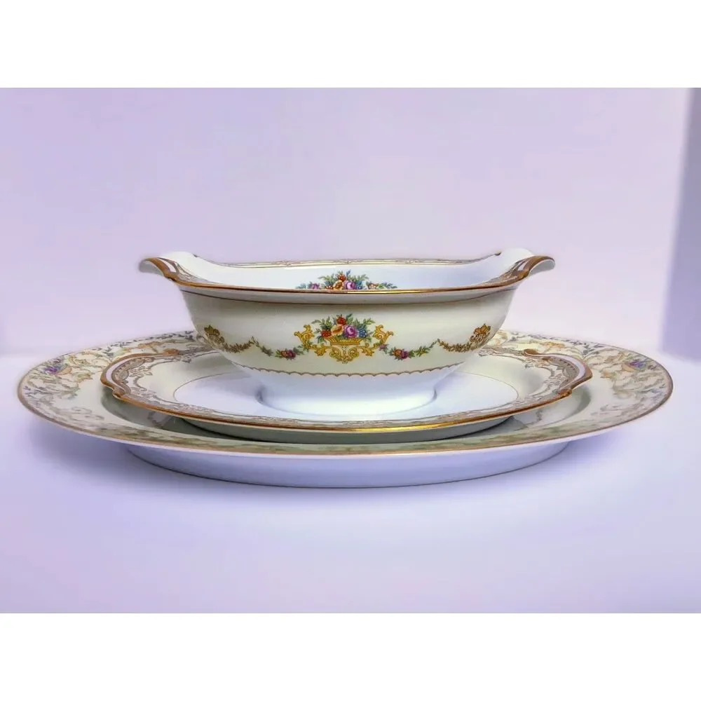 Vintage 30s Noritake Ashley Pattern Gravy Boat w Attached Underplate Fine China